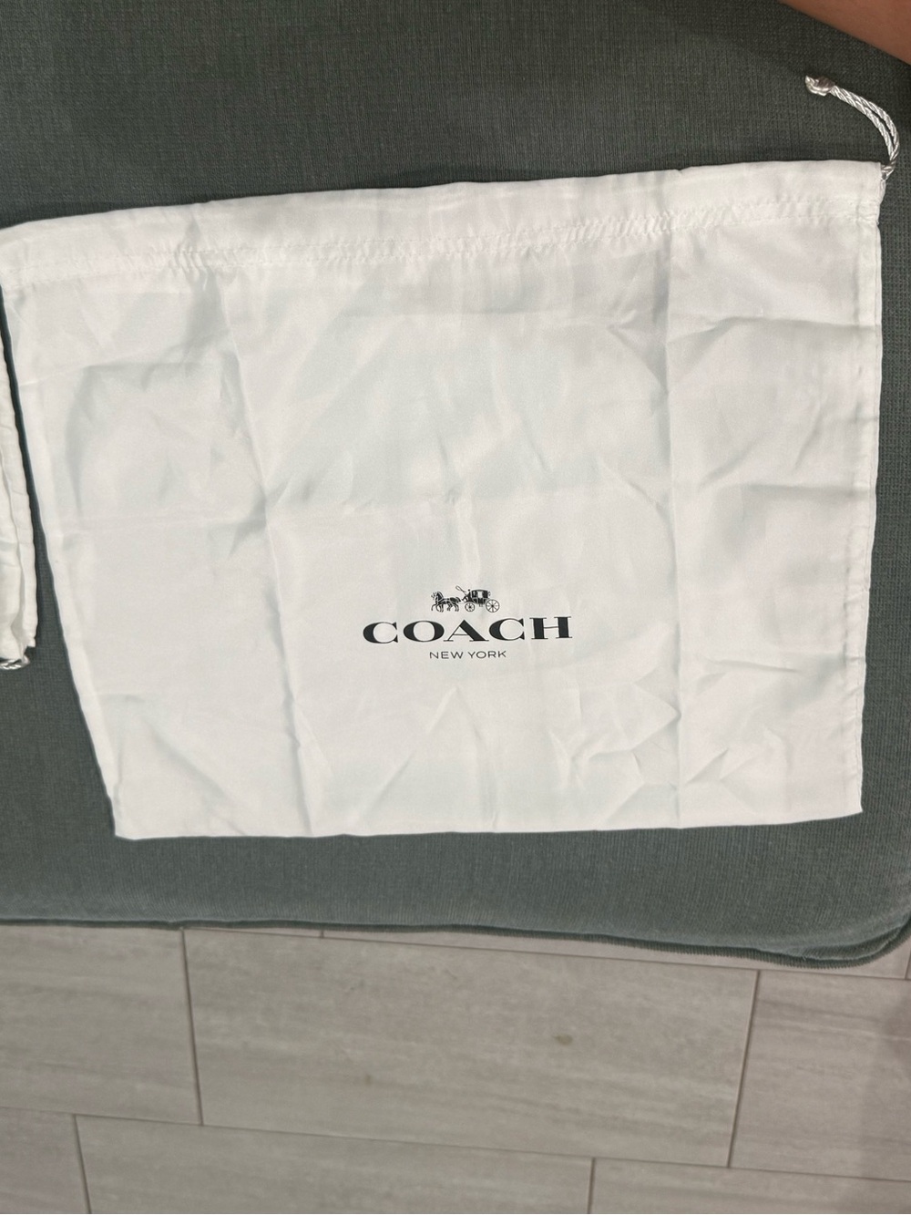 Coach satin White Drawstring Storage Pouch with Logo